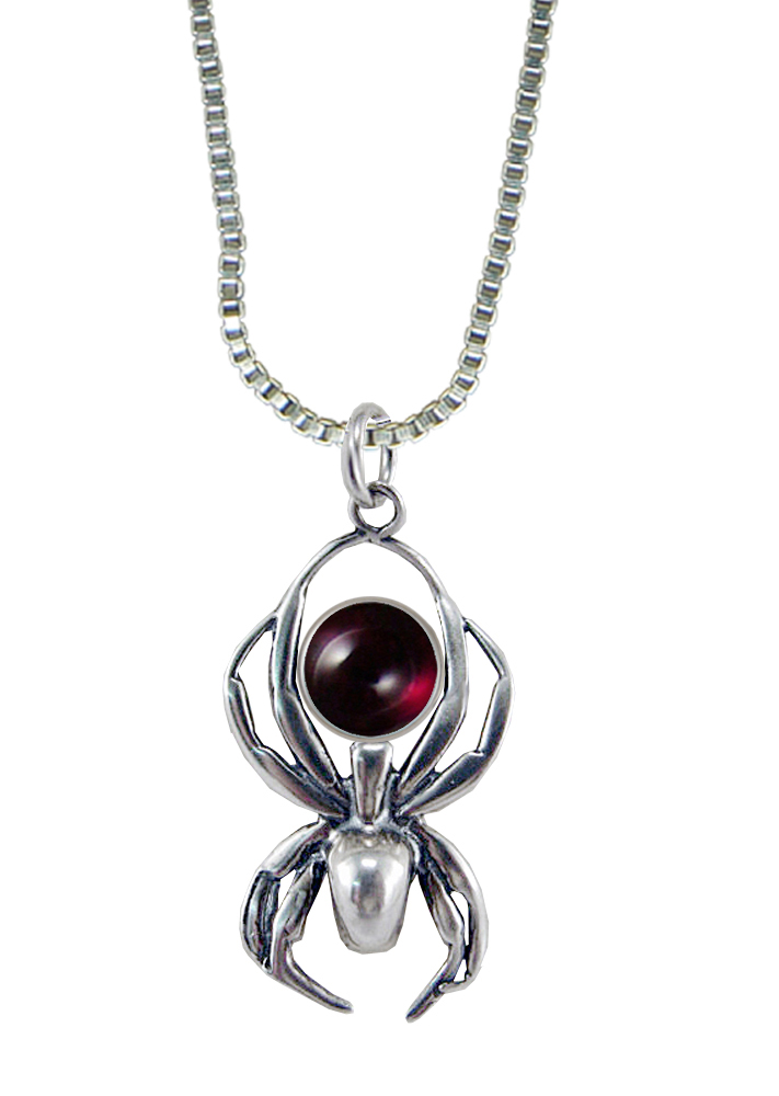 Sterling Silver Friendly Little Spider Pendant With Garnet